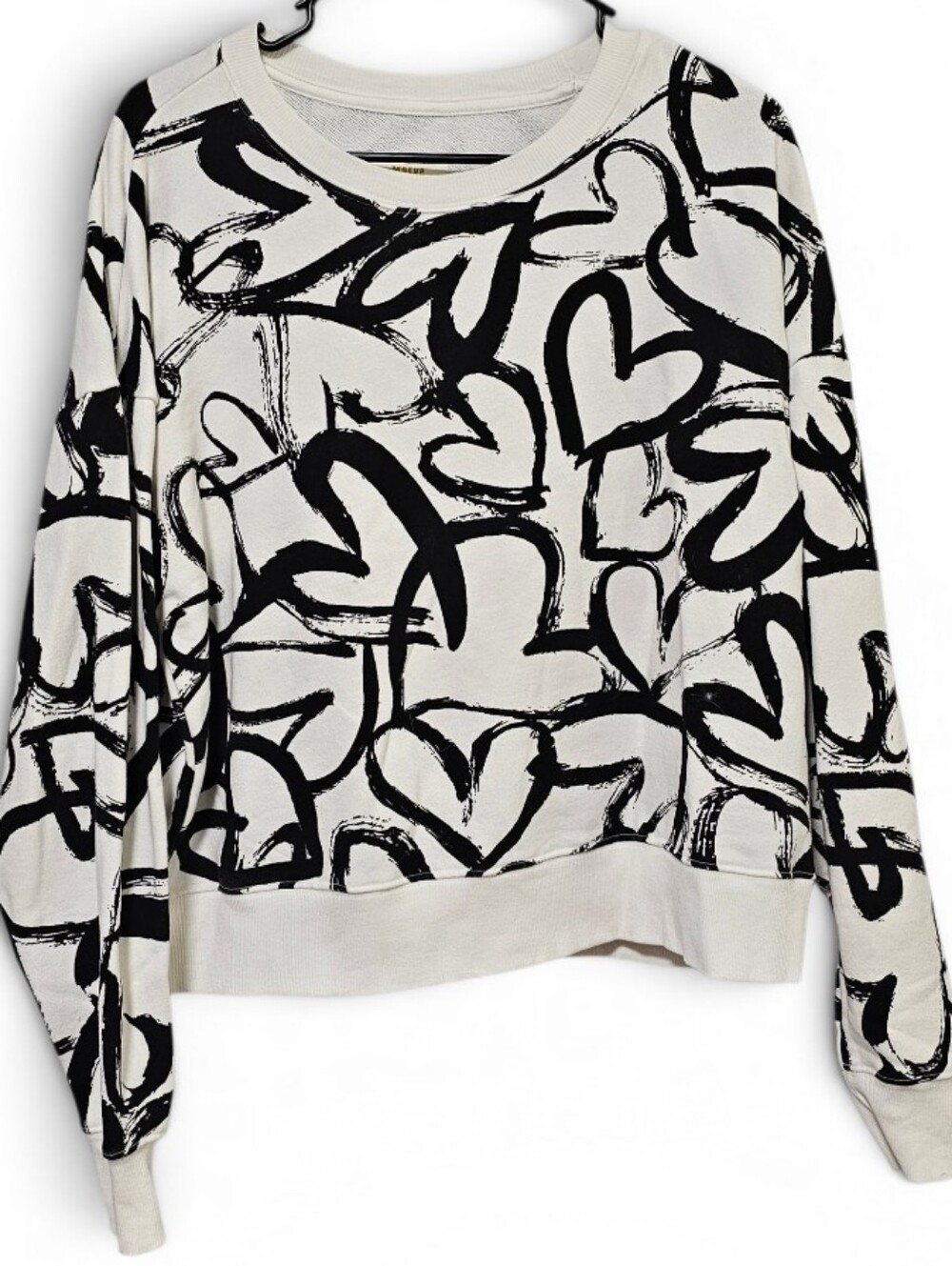Anthropologie MAEVE Black & Ivory Heart Graphic Printed Jumper Sweatshirt Size S - Picture 5 of 8
